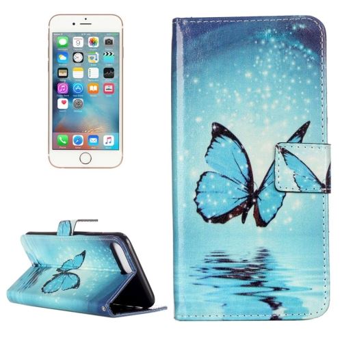 iPhone 8 Plus Housse Etui Cuir PU Bleu papillon ALS41638