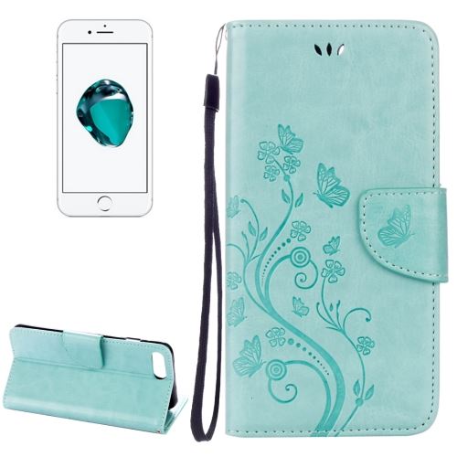 iPhone 8 Plus Housse Etui Cuir PU Vert Fleurs ALS41745