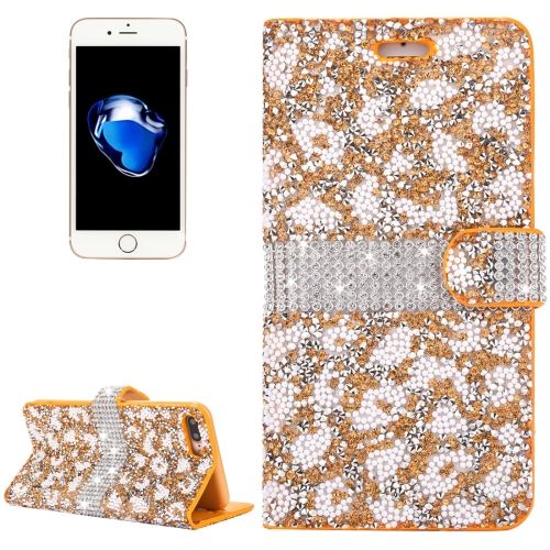iPhone 8 Plus Housse Etui Cuir PU Doré Perles Brillantes Girly ALS43052