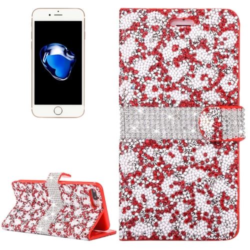iPhone 8 Plus Housse Etui Cuir PU Rouge Perles Brillantes Girly ALS43055
