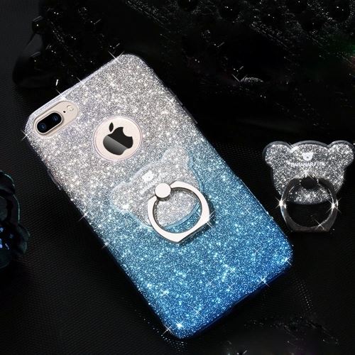 iPhone 8 Plus Coque Protection TPU Bleu Ourson Paillettes Brillant ALS43075