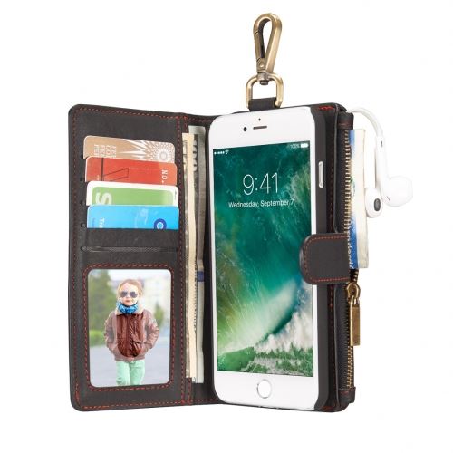 iPhone 8 Plus Housse Etui Cuir PU Noir MultiFonction Porte Carte Porte Feuille 7 ALS43132