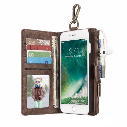 iPhone 8 Plus Housse Etui Cuir PU Marron MultiFonction Porte Carte Porte Feuille ALS43135
