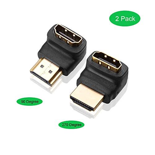 ADWITS Adaptateur HDMI à Angle Droit mâle à Femelle,[Paquet de 2] Adaptateur HDMI à 270 et 90 degrés, Noir