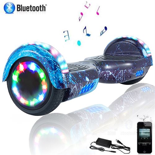 6.5 Hoverboard Gyropode ciel Bleu Bluetooth et Led Lumineux avec sac de transport et télécommande offerts