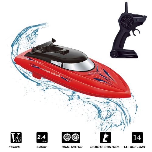 Bateau RC 10KM / H,télécommandés 2 canaux pour enfants adulte-rouge