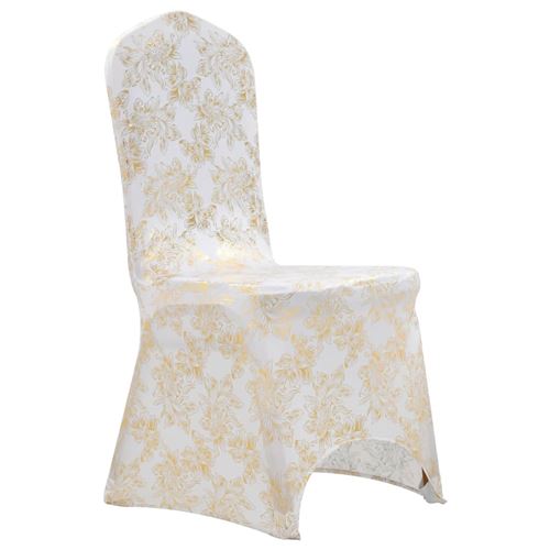 vidaXL Housses extensibles de chaise 25 pcs Blanc avec imprimé doré