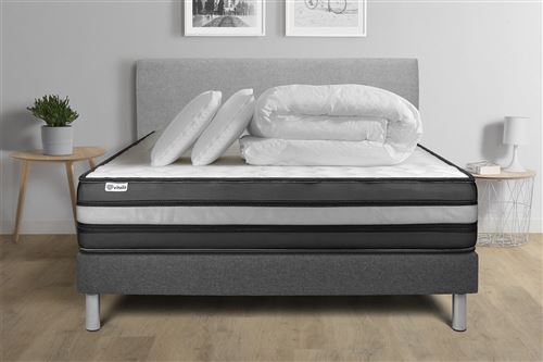 Pack lit complet - Matelas 160x200 cm + Sommier tapissier lattes (en kit) + 2 oreillers + Couette - Vital Power Zen