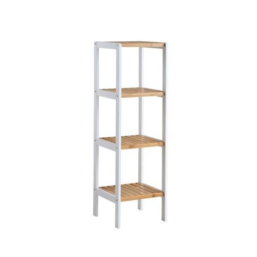 BAMBOU Colonne de salle de bain L 34cm - 4 etageres - Bambou et Blanc