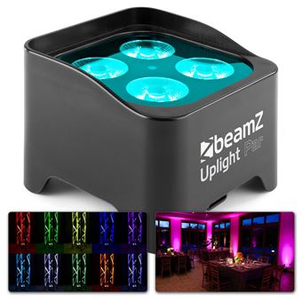 BeamZ BBP90 Projecteur d’Ambiance sur Batterie - Noir, 4 x 4 Watts RGB-UV, Autonomie 20H, Câble DMX Inclus - 1