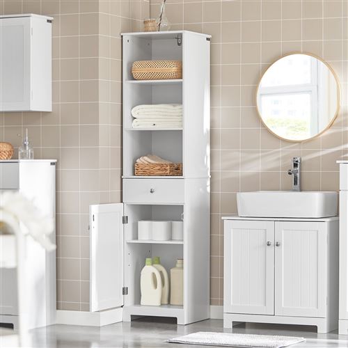 Meuble Colonne de Salle de Bain Armoire Haute Meuble Rangement,SoBuy® BZR17-W