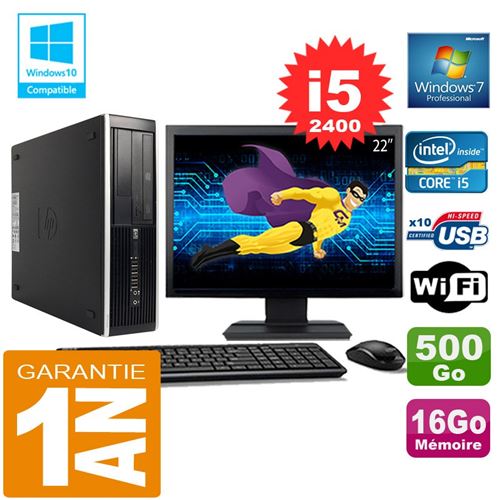 Pc hp compaq 8300 sff core i5-2400 ram 16go disque 500 go wifi w7 ecran 22'