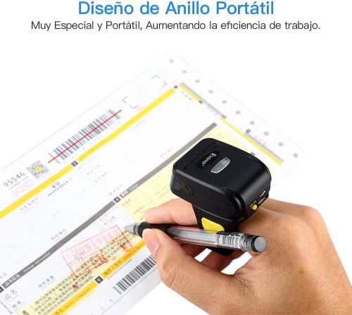 Eyoyo Portable Mini Scanner 1D de Bague Sans fil Bluetooth Barcode Scanner Lecteur de codes à barres 1D