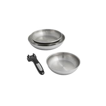 Set De 3 Poêles Sitram Inox - Ø 20/24/28 Cm - Revêtement Pierre Anti-adhésif Sans PFOA - Manche Amovible