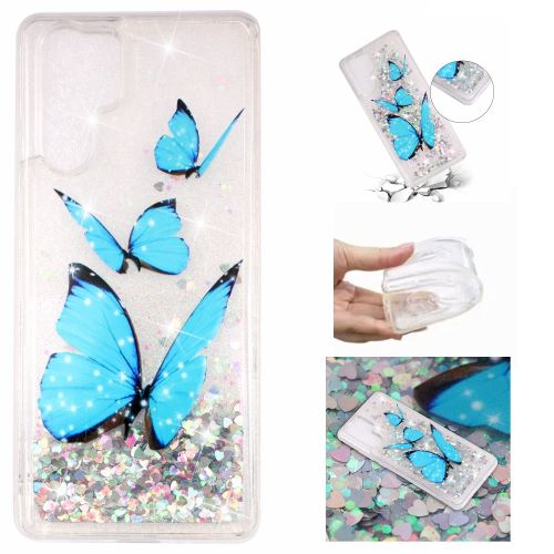 Coque en TPU paillettes pailletées dynamiques papillon bleu pour votre Huawei P30 Pro