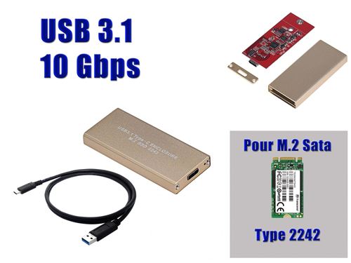 Boitier Aluminium USB 3.1 Pour SSD M.2 NGFF POUR FORMAT 2242