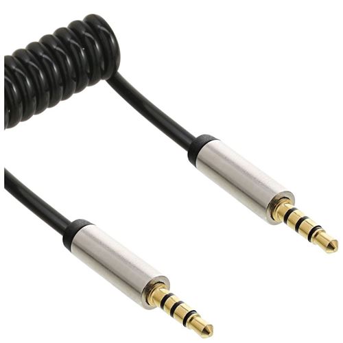 Inline Noir Câble Spiral Audio Inline® Slim Audio 3.5 Mm Mâle À Mâle 4 Broches Stéréo 2 M