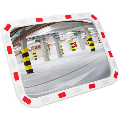 Miroir convexe de signalisation de sécurité de forme rectangulaire 80x60 cm avec cadre bicolore