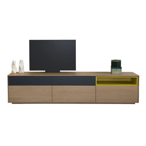 Buffet TV chêne massif et laqué SLIM Pirotais Bois massif Gris foncé