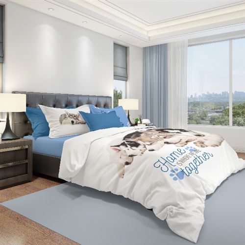 HOMEMANIA Literie Dogs - Double - avec drap housse, drap, taie d'oreiller -Multicolore en Coton, 240x280 cm