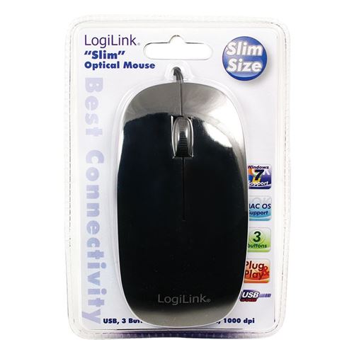 LogiLink Slim - muis - USB - zwart