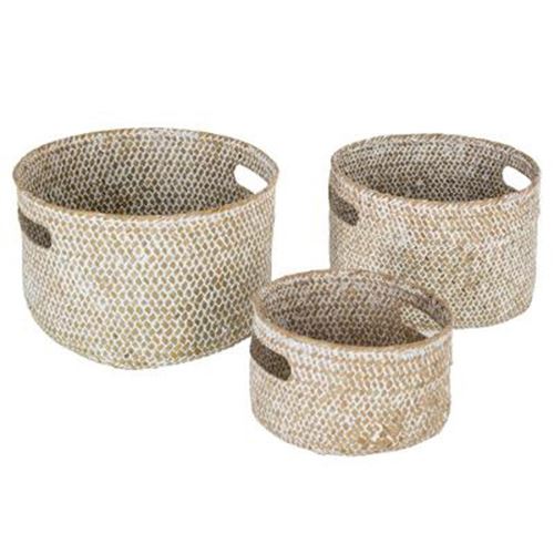 Lot de 3 Paniers de Rangement Seagrass 24cm Blanc