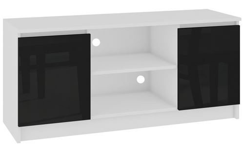 DUSK - Meuble bas TV contemporain salon/séjour 120x55x40 cm - 2 Blanc/Noir laqué