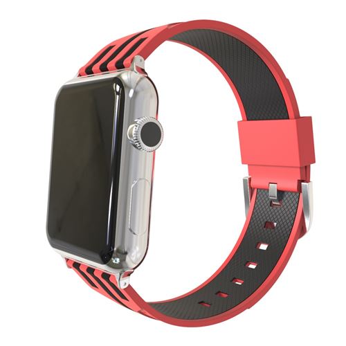 Bracelet en silicone bande de couleur contrastée souple rouge extérieur/noir intérieur pour votre Apple Watch Series 4 44mm/Series 3/2/1 42mm