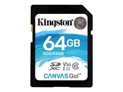 Kingston Tarjeta SD -( SDG/64GB ) SD Canvas Go! Idéal pour les Appareils Photos DSLR; les Drones et Autres Appareils Compatibles avec les Cartes SD
