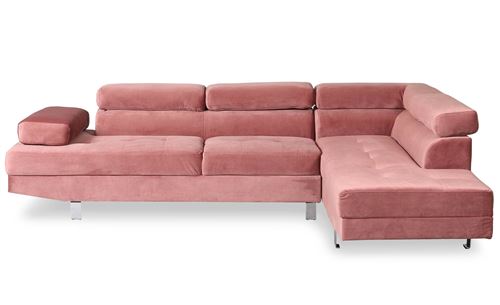 Canapé d'angle avec têtières relevables Alfa Velours Rose