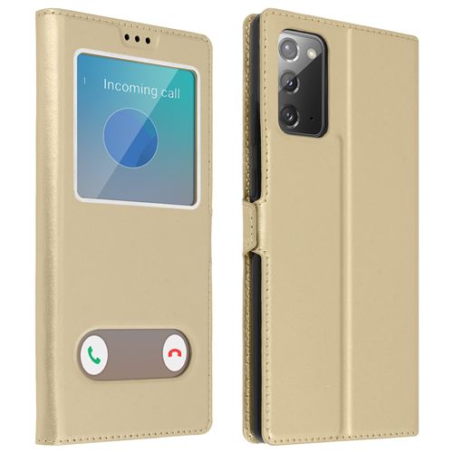 Avizar Housse pour Samsung Galaxy Note 20 Protection intégrale Double Fenêtre Support Vidéo doré