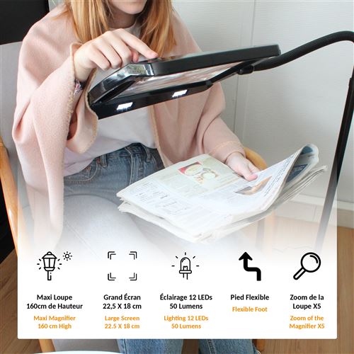 Grande Loupe sur Pied FISHTEC 160 cm 12 LED Grossisement 5X Loupe Achat prix fnac