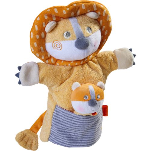 Haba marionnette à main Lion avec bébé junior 30 x 22 cm polyester orange
