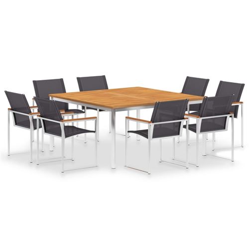 vidaXL Mobilier à dîner 9 pcs Textilène et acier inoxydable
