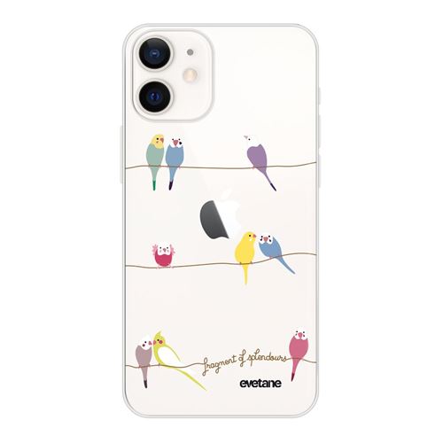 Coque pour iPhone 12 mini souple transparente Perruches Motif Ecriture Tendance [Evetane®]