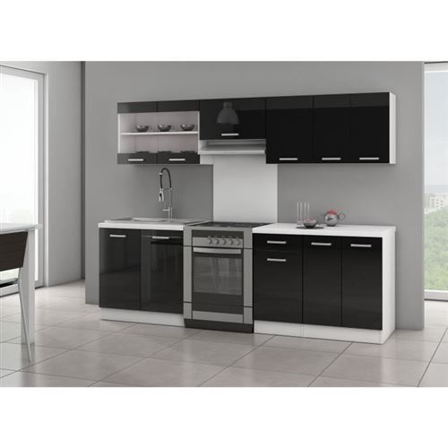 ULTRA Cuisine complete avec plan de travail L 2m40 - Noir laque brillant