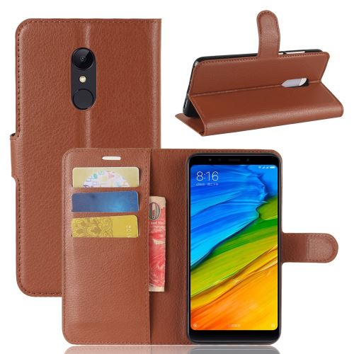 Etui en PU la de litchis marron pour Xiaomi Redmi 5