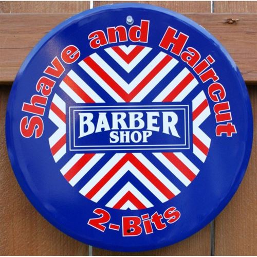plaque barbe shop ronde bleuy deco salon affiche tole usa