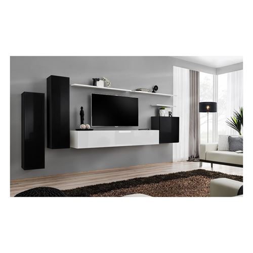 Ensemble meuble salon SWITCH I design, coloris noir et blanc brillant.