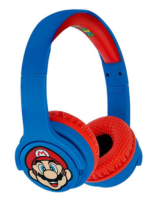 Super Mario - Écouteurs avec micro - circum-aural - Bluetooth - sans fil - bleu, rouge