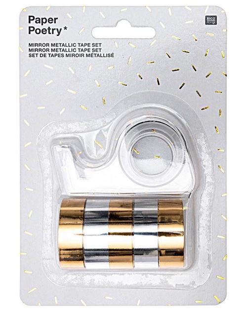 5 mini masking tapes métallisés miroir - doré et argenté - 1,2 cm x 1,8 m