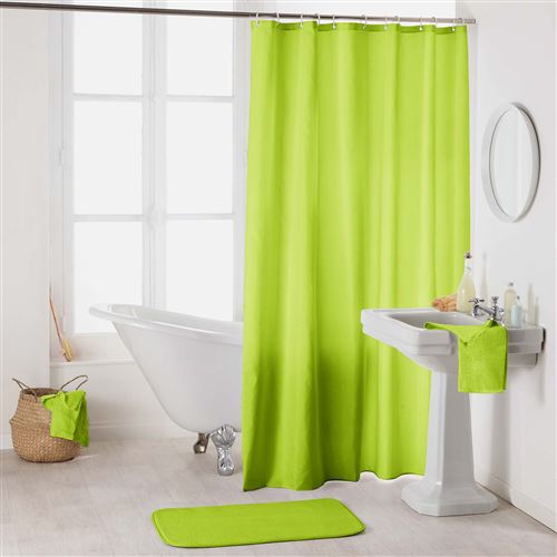 Rideau de douche avec crochets 180 x 200 cm polyester uni essencia Anis