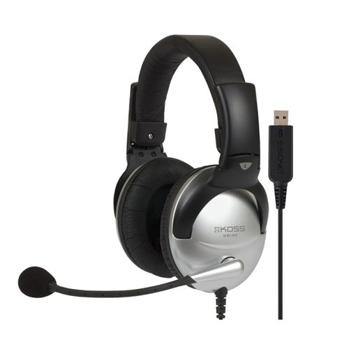 Casque d'Ecoute Supra-Auriculaire avec Microphone Antibruit, Câble USB, Gamer, KOSS, SB45 USB, , Noir/Argent