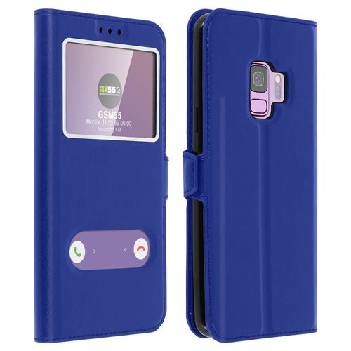 Housse pour galaxy s9 Etui pour clapet 2x fenêtre Coque pour silicone gel protection - bleu