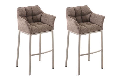 Lot 2 tabourets de bar Damaso en Tissu avec support à 4 pieds , Marron terre/Acier inoxydable