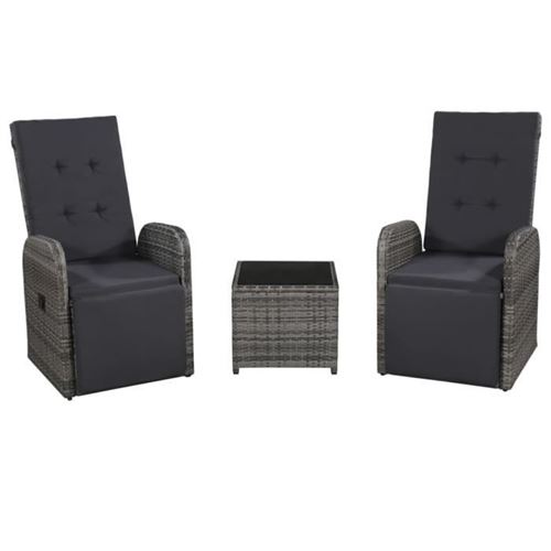 Vidaxl Gris Mobilier De Bistro 3 Pcs Avec Coussins Résine Tressée