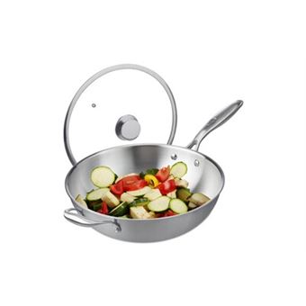 Couvercle De Wok En Inox Avec Fenêtre Transparente - 38 Cm, Conserve La Vapeur Et Protège Des éclaboussures