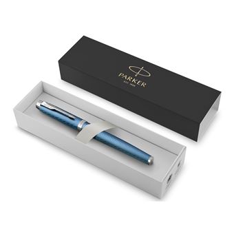 Stylo roller Parker IM Premium Bleu et Gris avec finition chrome pointe fine