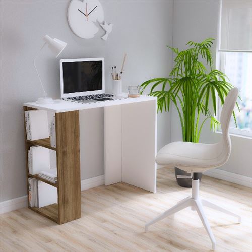 HOMEMANIA Bureau Rosa - Blanc, Noyer - 90 x 40 x 75 cm