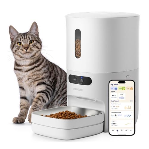 Meilleurs prix pour Distributeur Automatique Pawsync 3,6l Intelligent Avec Design Élégant, Anti-obstruction, Double Alimentation Et Alertes